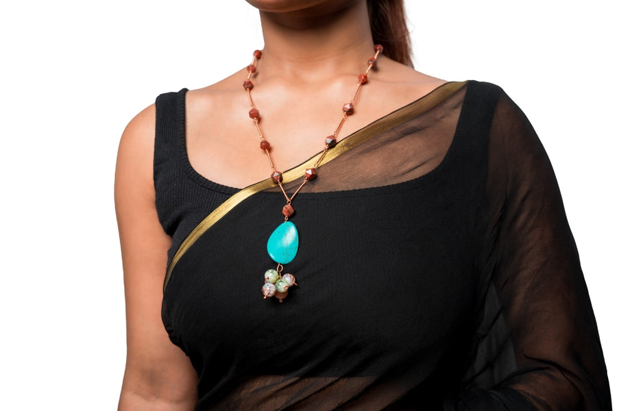 Red Jasper Necklace With Turquoise Pendant