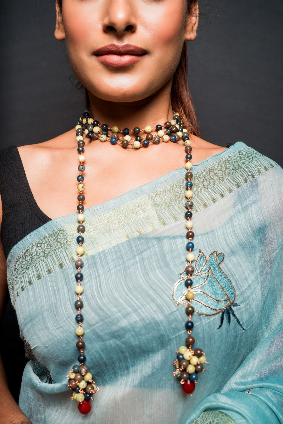 Chrysocolla Serpentine Lapiz Mixed Single String Necklace