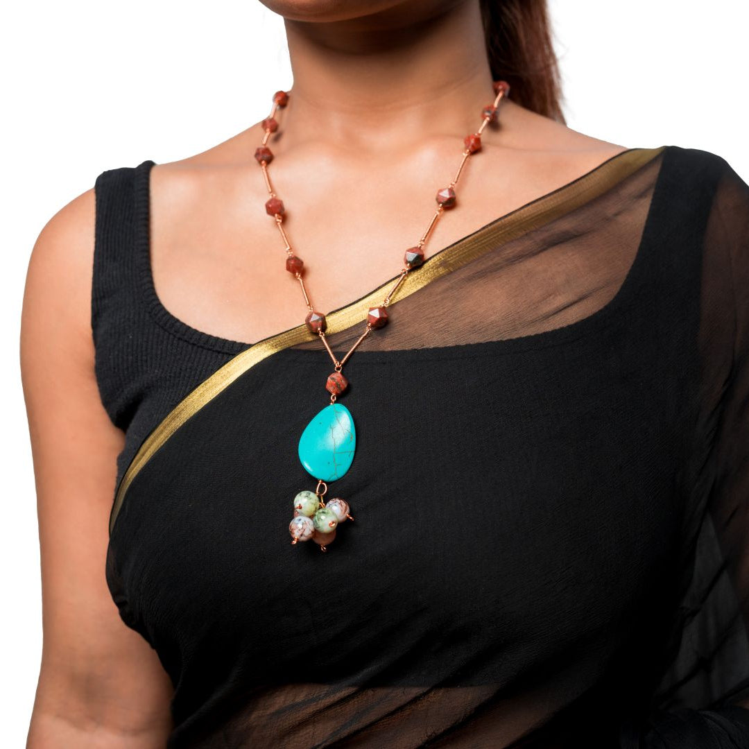 Red Jasper and Turquoise Pendant Necklace