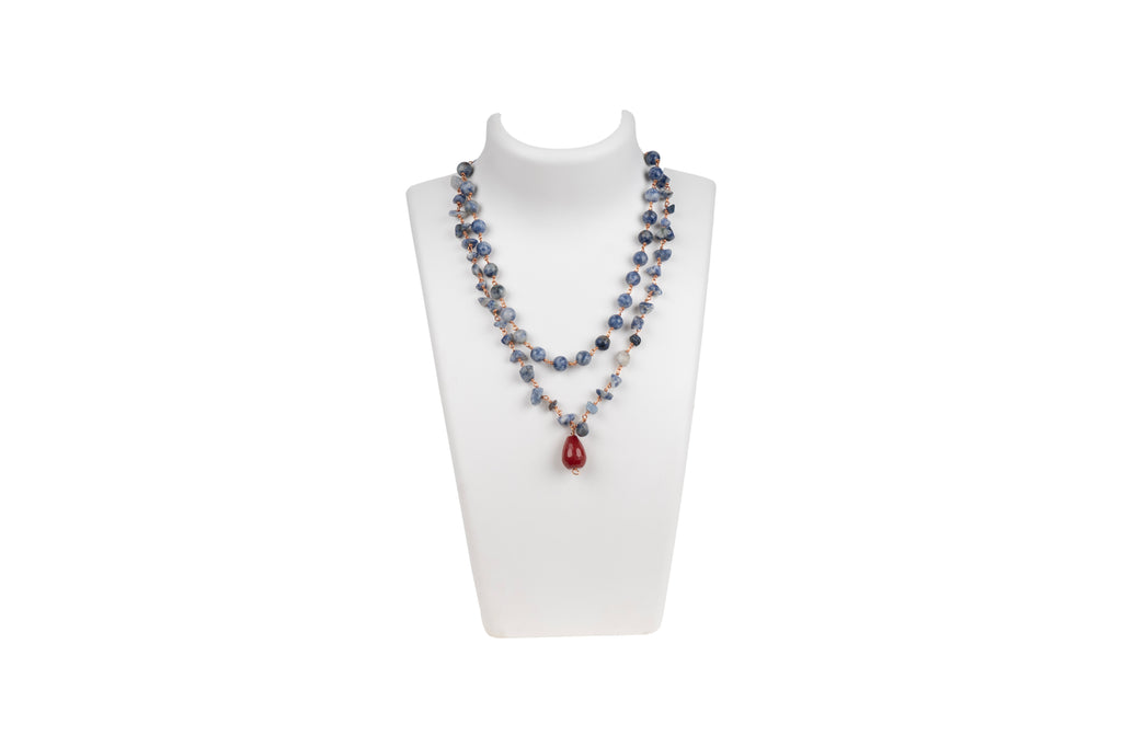 Double-Strand Sodalite Necklace with Natural Pearl Drops