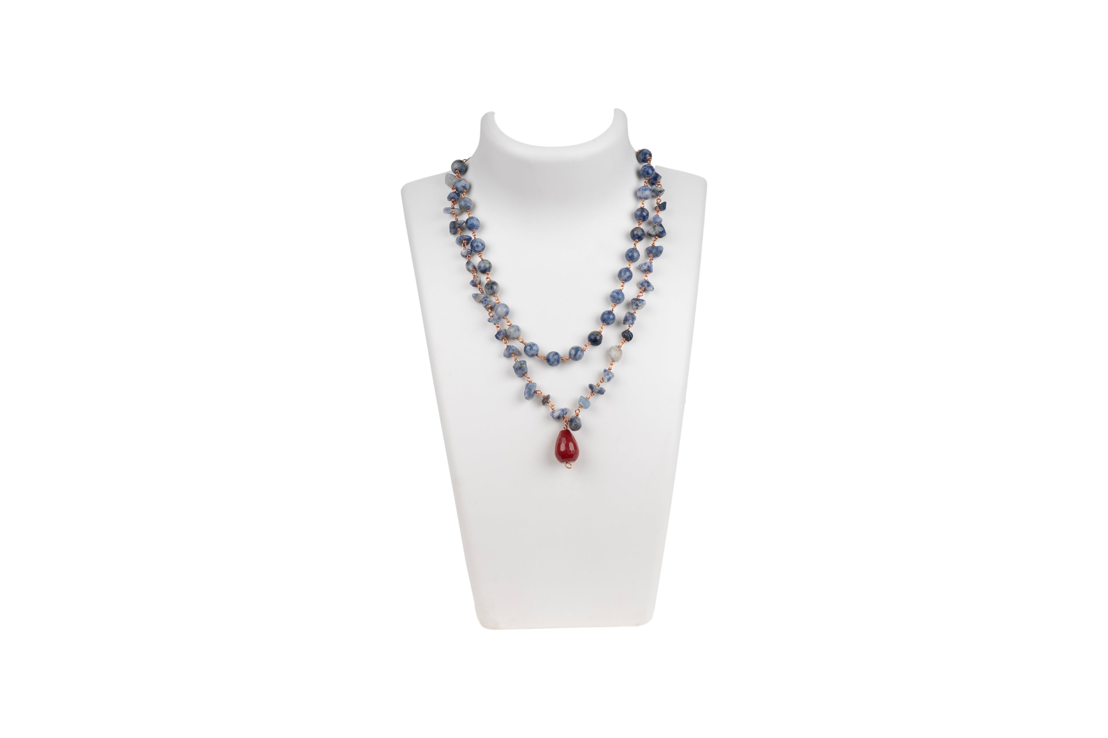 Double-Strand Sodalite Necklace with Natural Pearl Drops