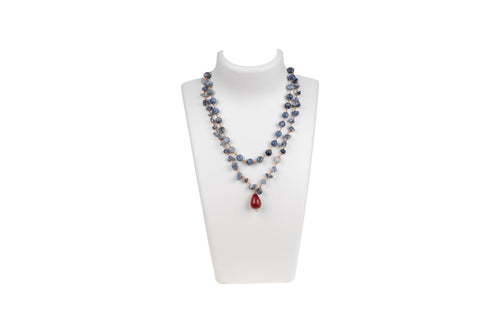 Double-Strand Sodalite Necklace with Natural Pearl Drops