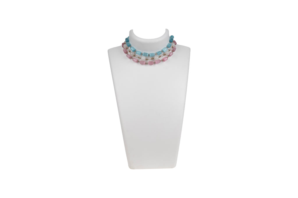 Three-Layered Pink and Blue Monalisa Bead Choker