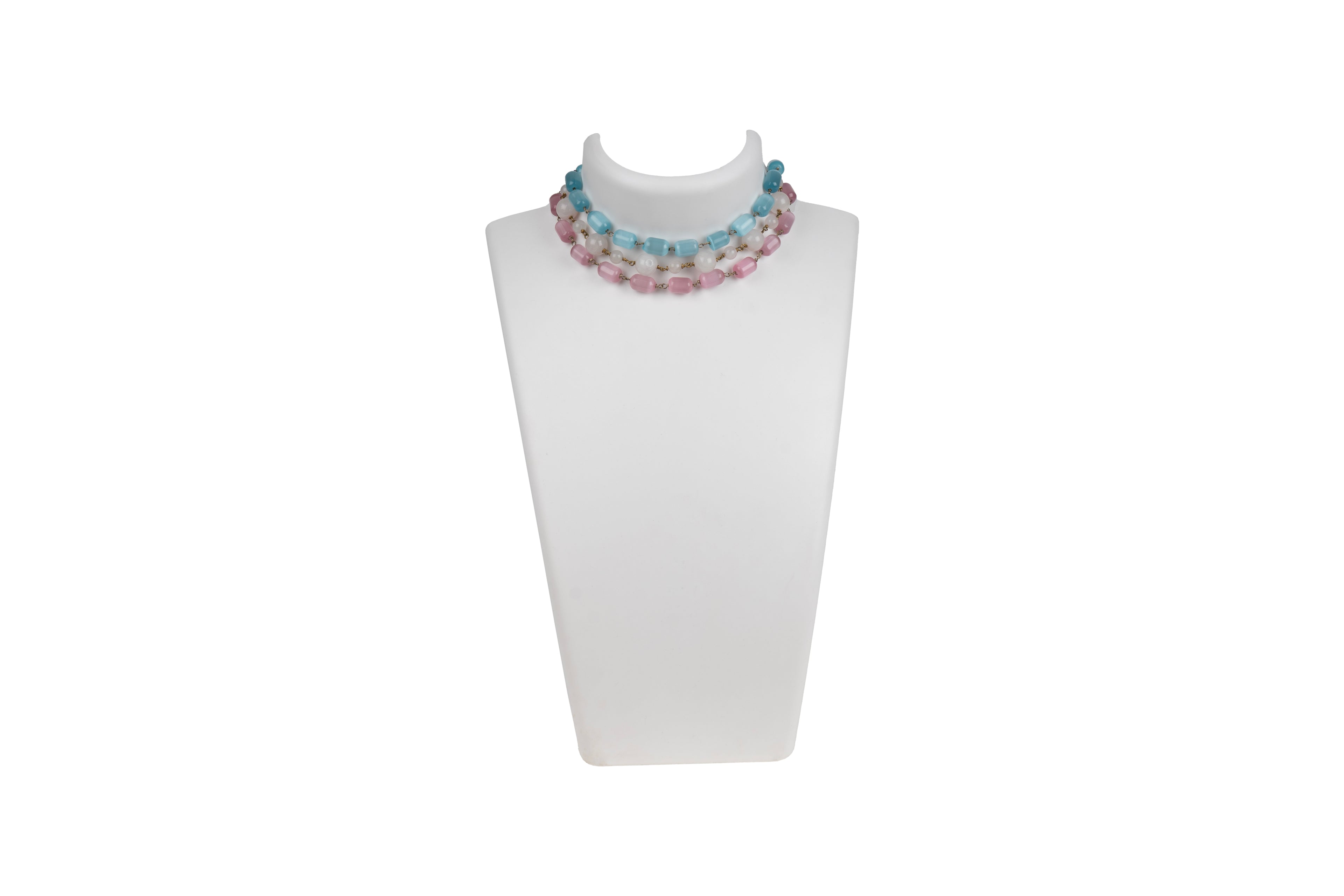 Three-Layered Pink and Blue Monalisa Bead Choker