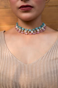 Three-Layered Pink and Blue Monalisa Bead Choker