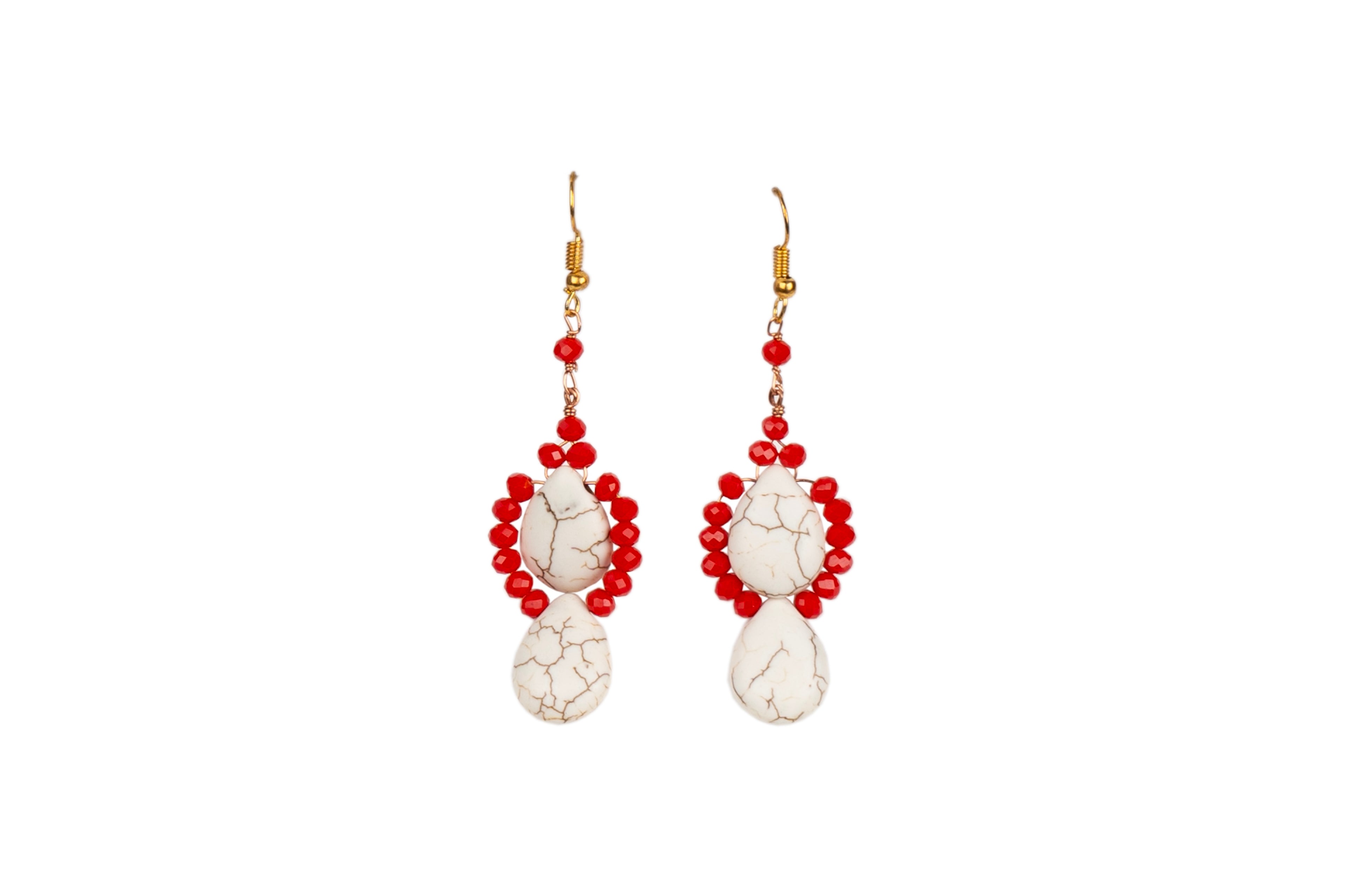 Howlite Red Crystal Earring