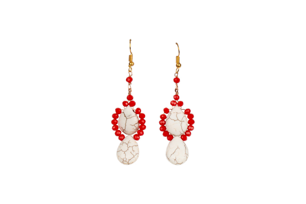 Howlite Red Crystal Earring