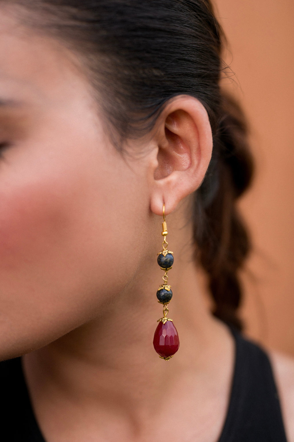 Dark Lapiz Ruby Color Drop Earring