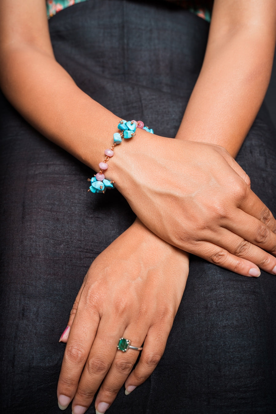 Turquoise Uncut Baati Flower Bracelet
