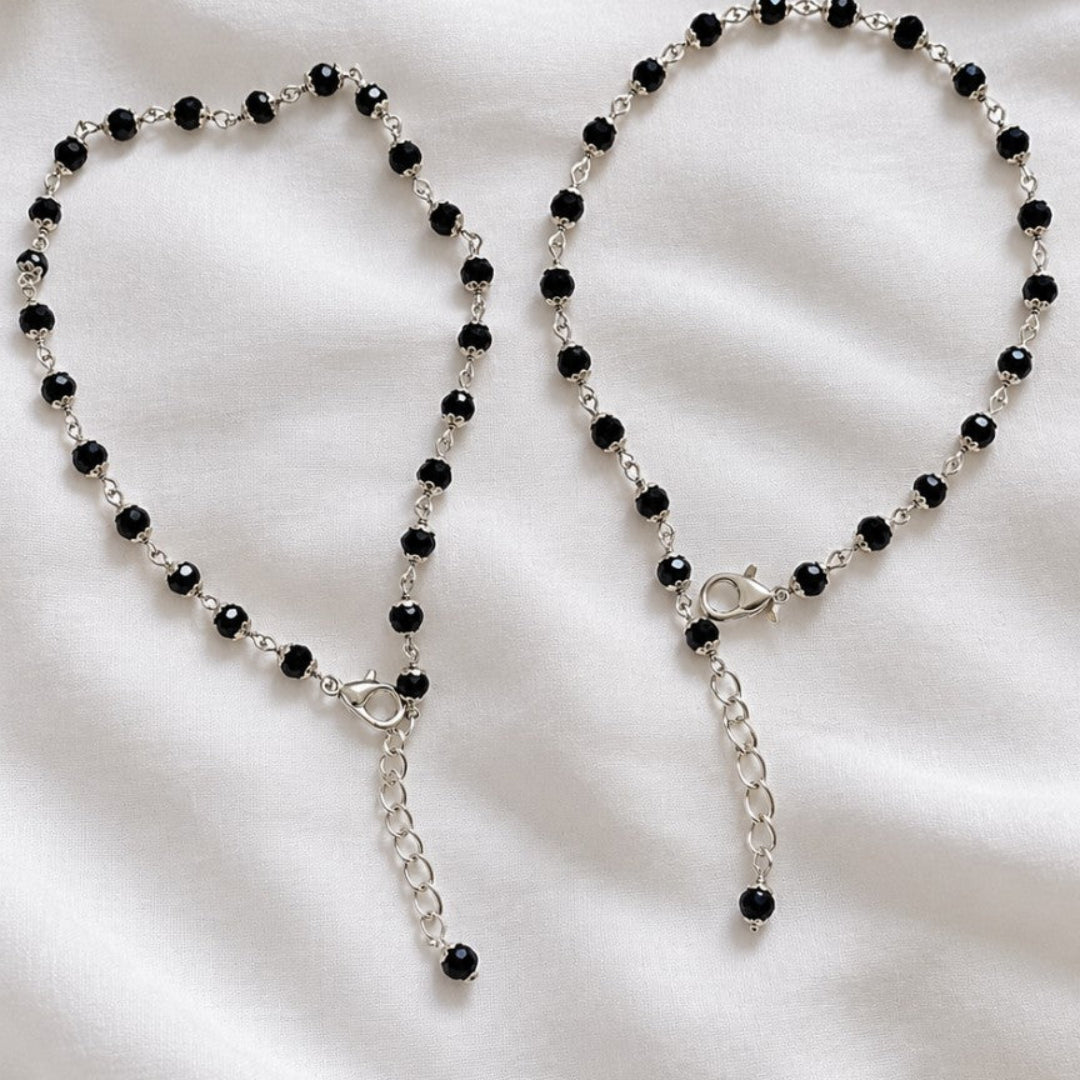 Black and gold crystal & Black Crystal Hancrafted in Anti Tarnish Stainless steel Anklet- 2 pair