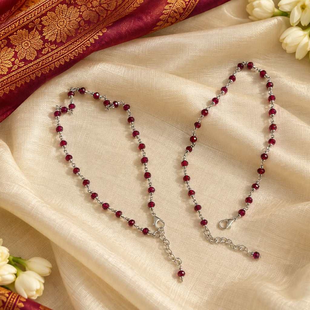 Ruby Red & White clear crystal anklet pair