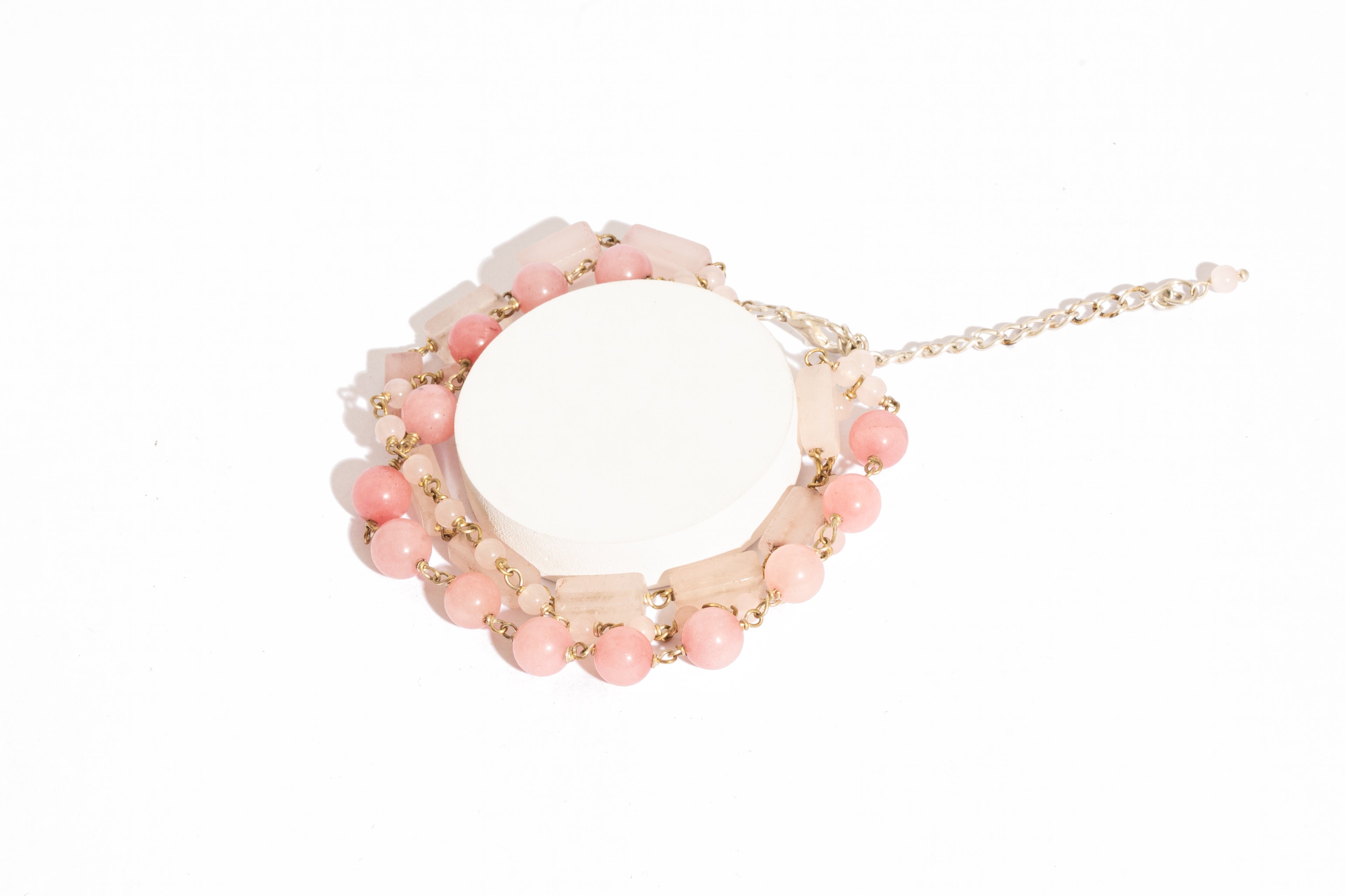 Rose Quartz Multi-Bead Bracelet Set (Cylindrical, 8mm & 4mm Beads)