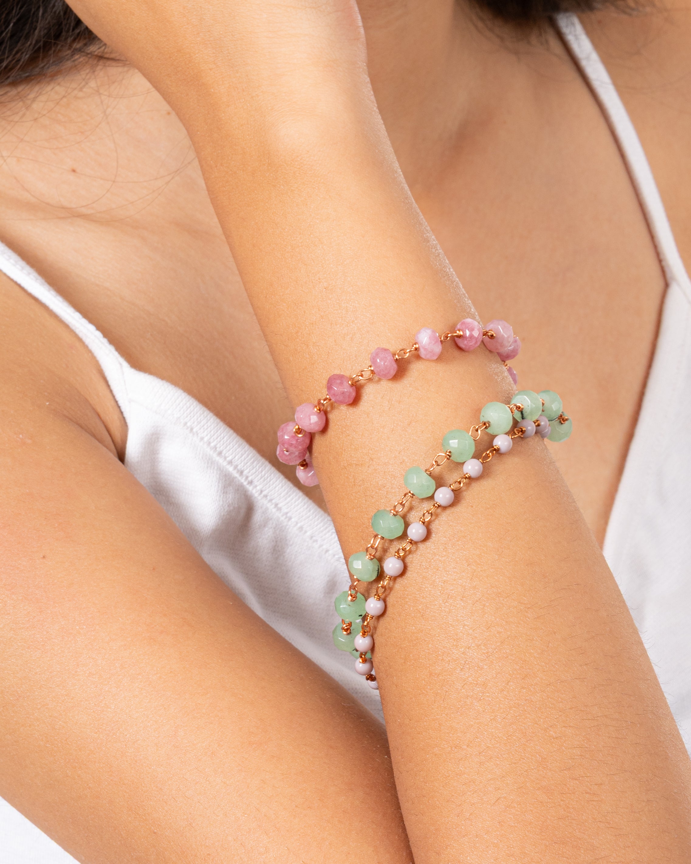Triple-Layered Blush Glass Bead Bracelet