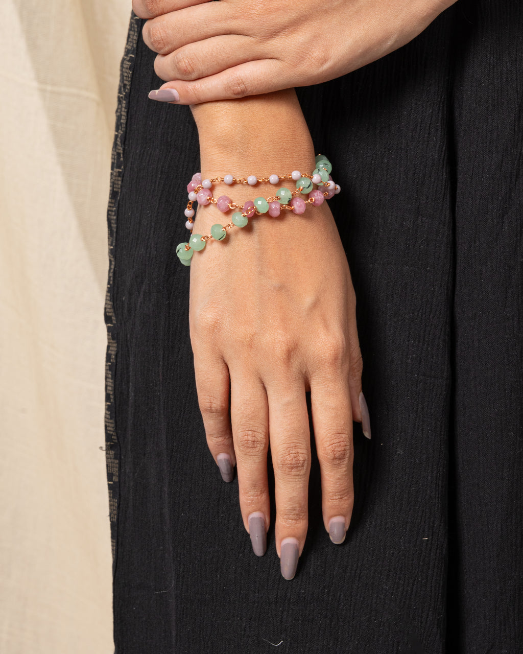 Triple-Layered Blush Glass Bead Bracelet