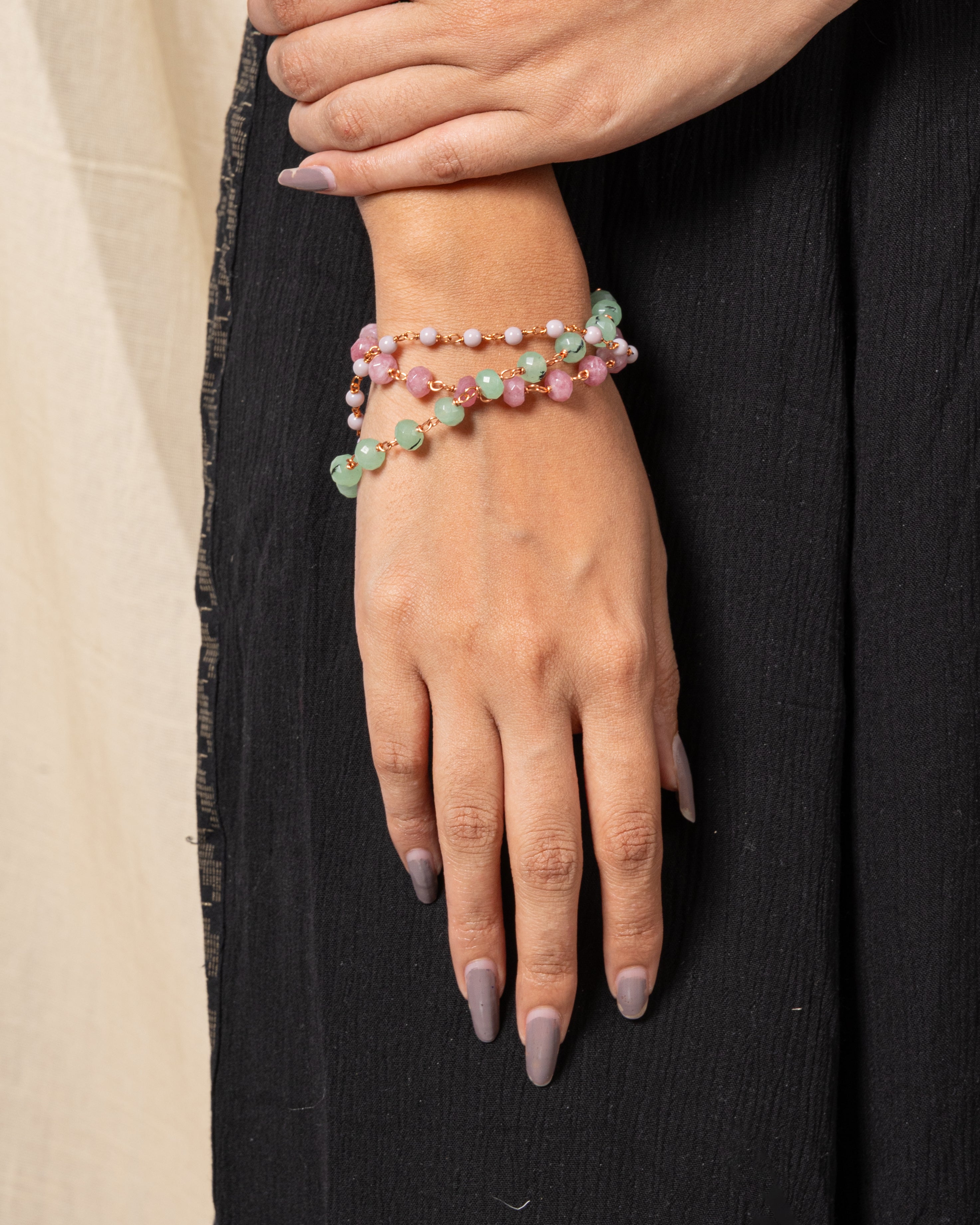 Triple-Layered Blush Glass Bead Bracelet