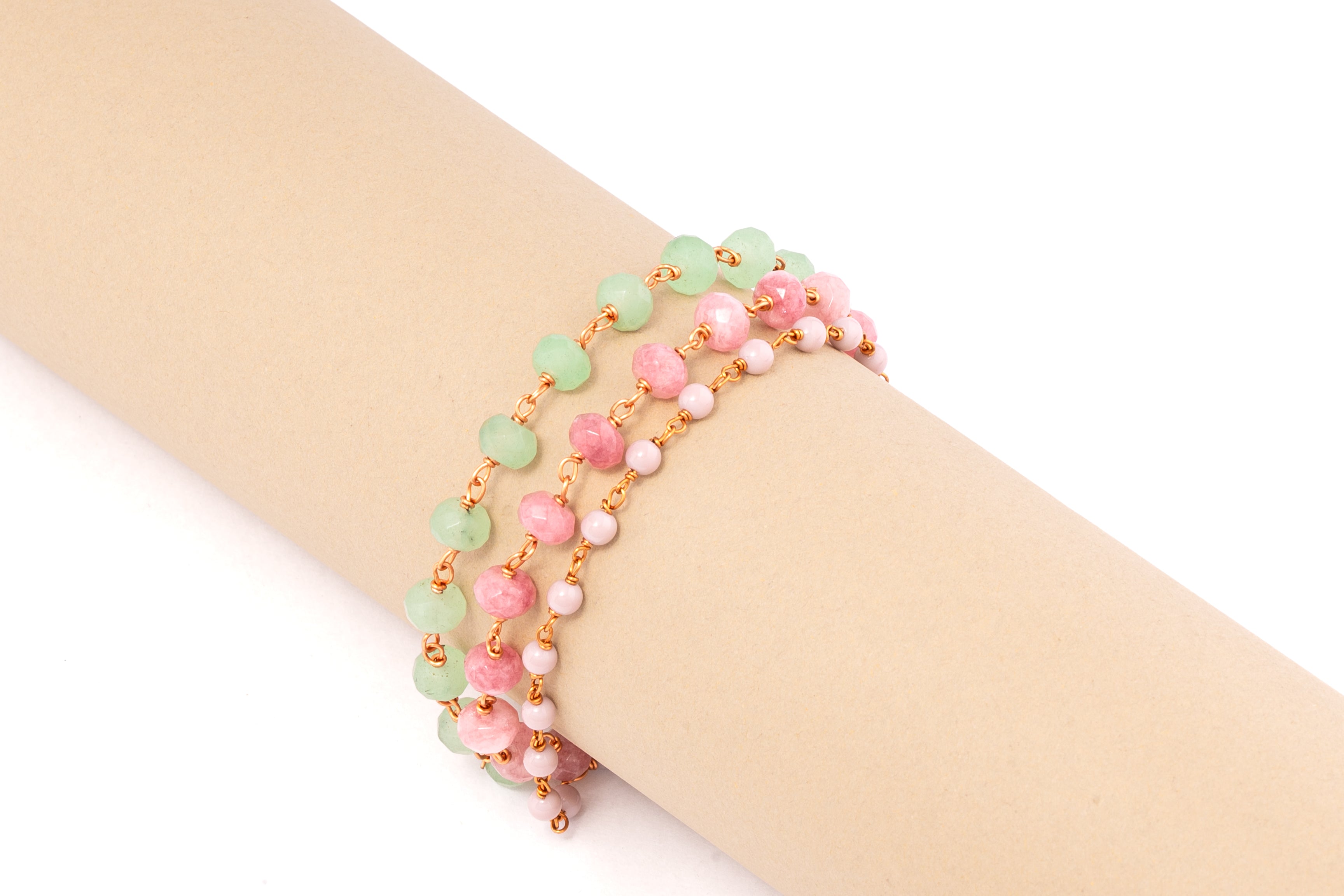 Triple-Layered Blush Glass Bead Bracelet