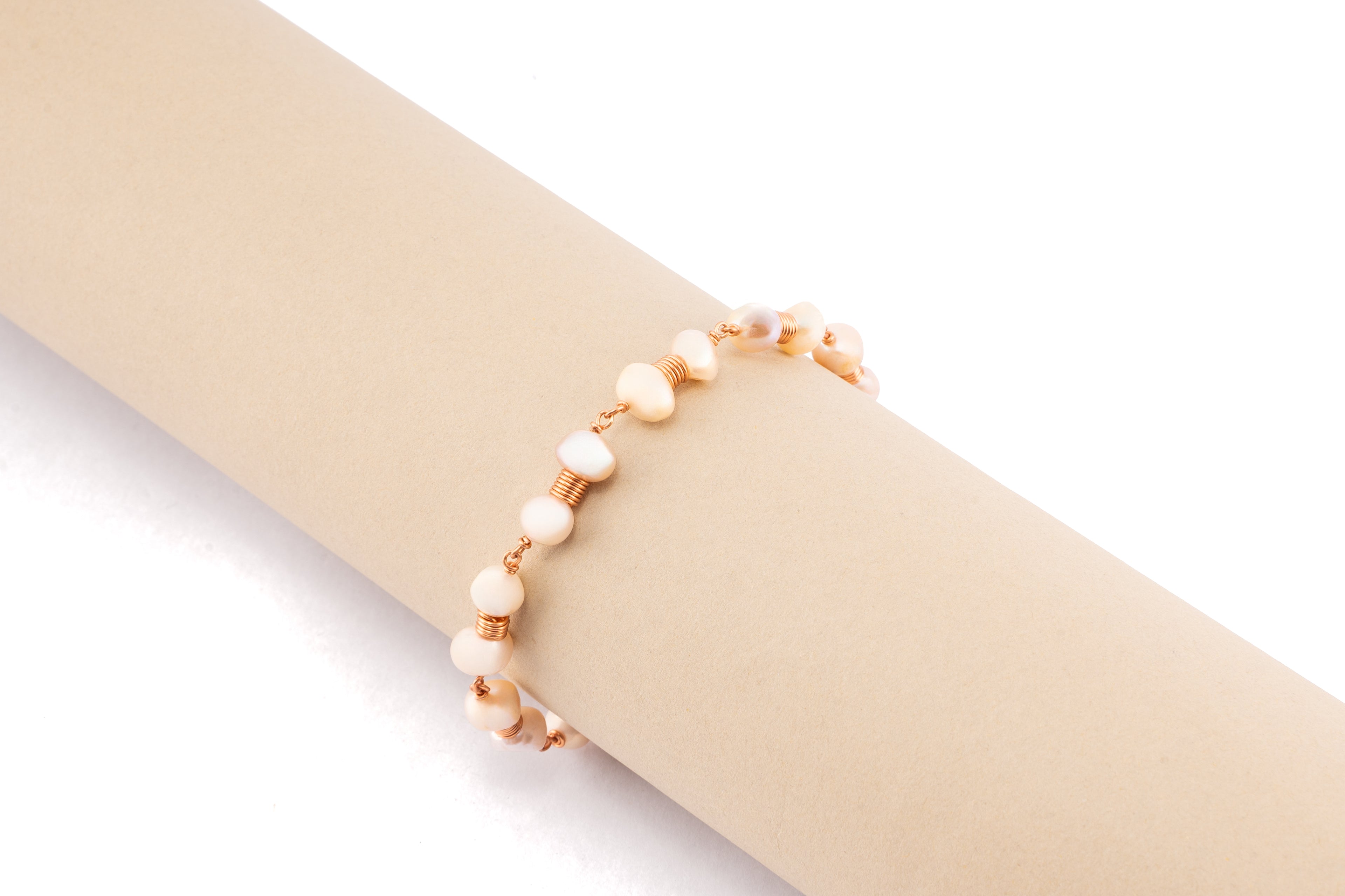 Natural Pearl Bracelet with Twisted Copper Wire Technique