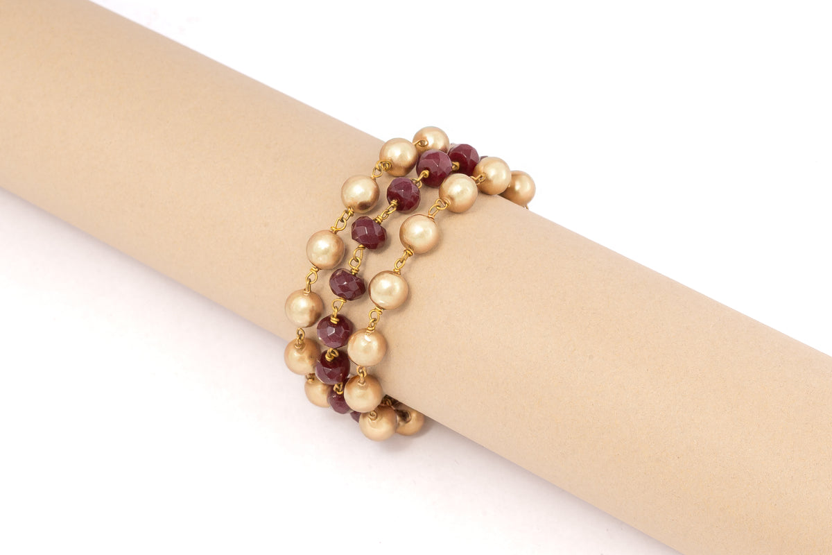 Swarovski Golden Pearl and Wine Baati Beads Handcrafted Bracelet