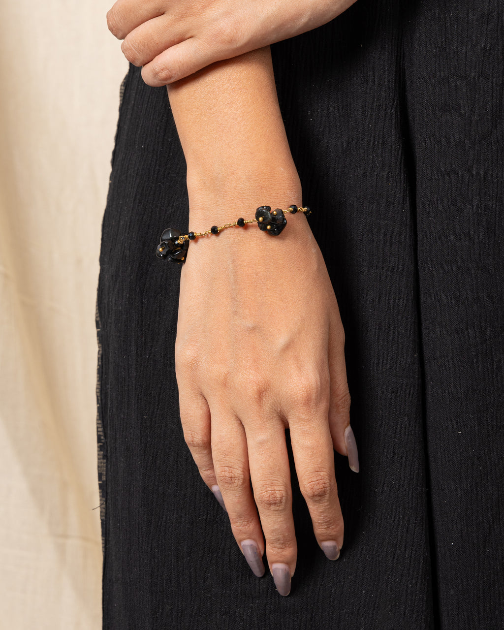 Black Uncut Stone Bead Bracelet