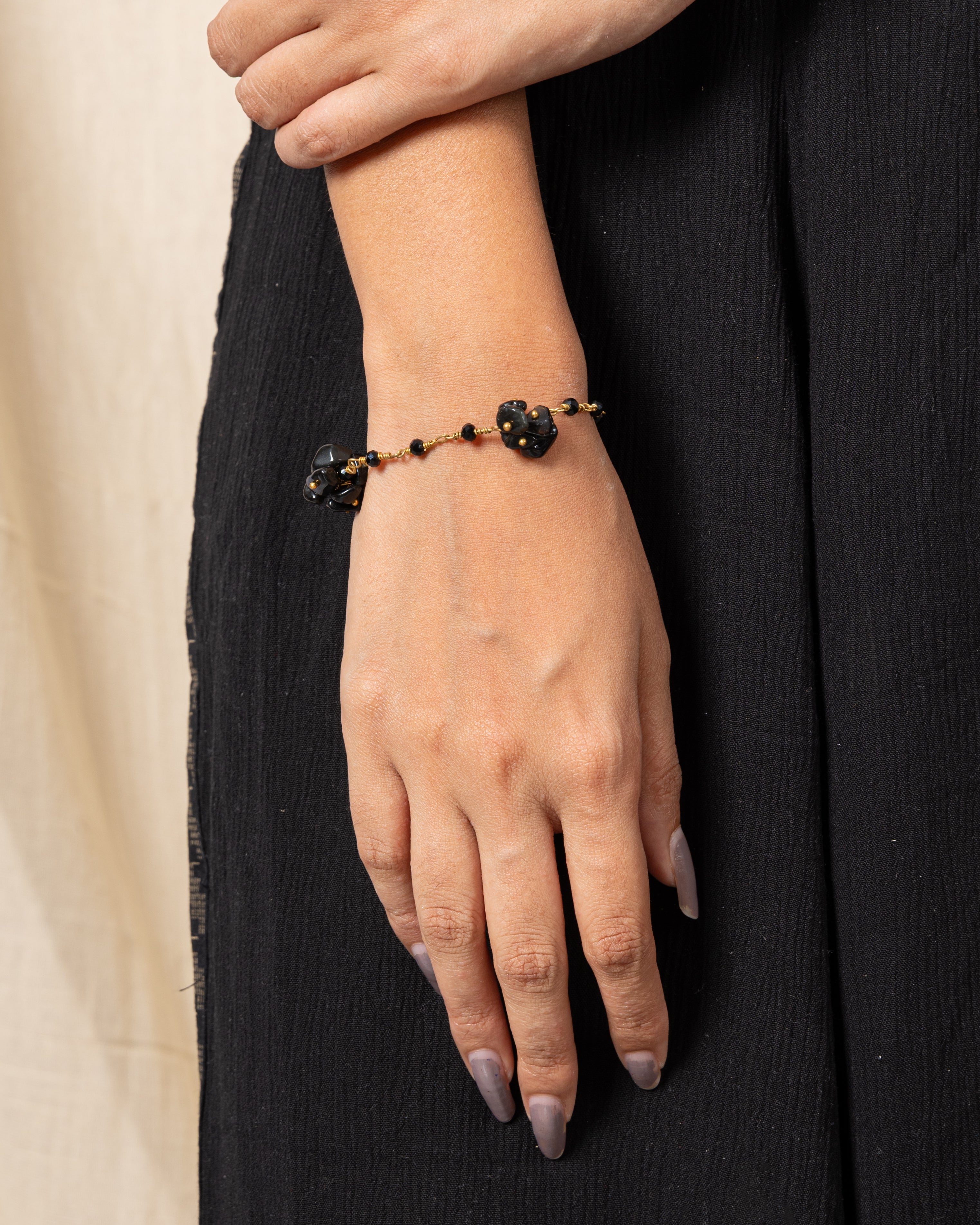 Black Uncut Stone Bead Bracelet