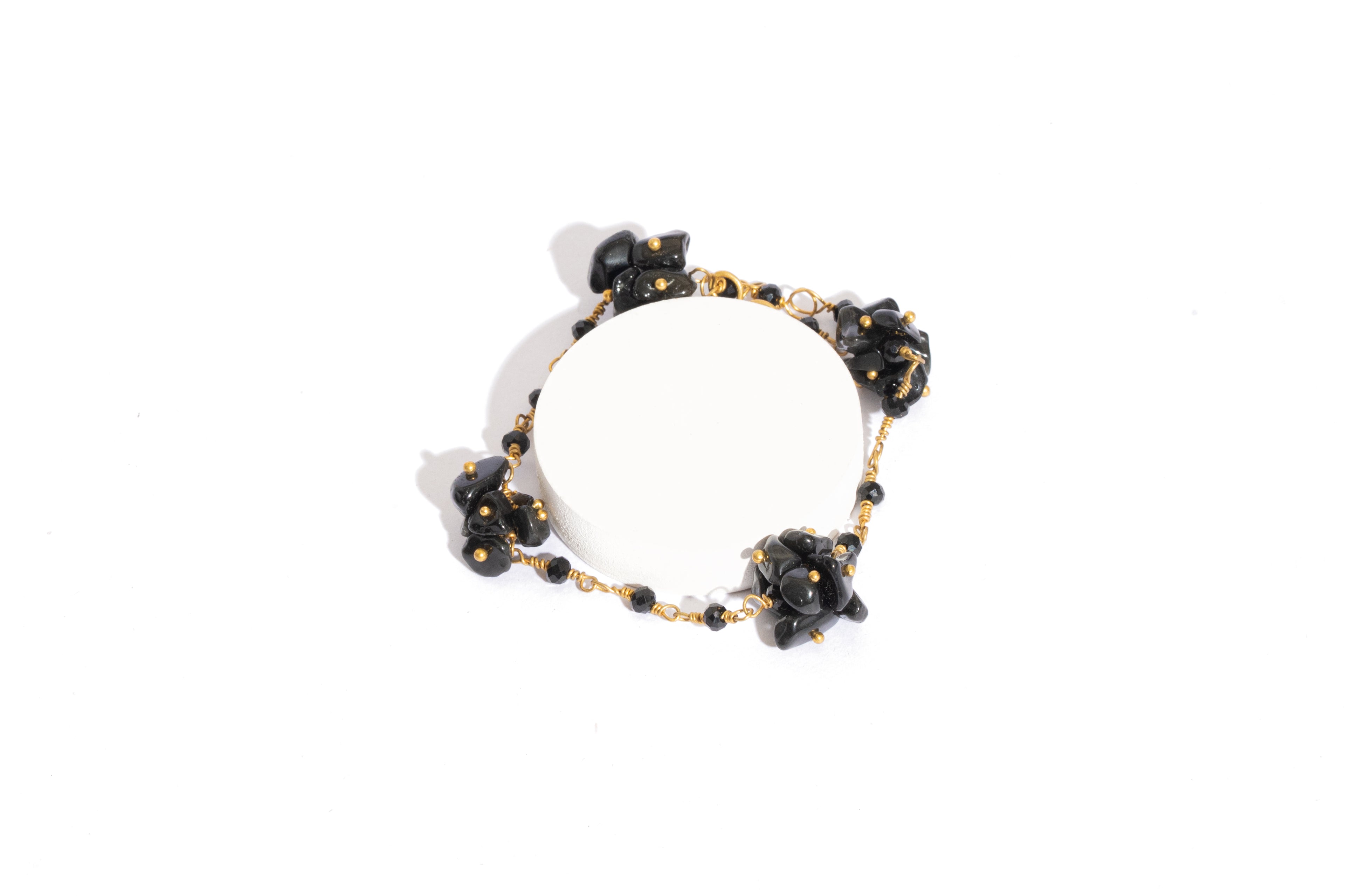Black Uncut Stone Bead Bracelet