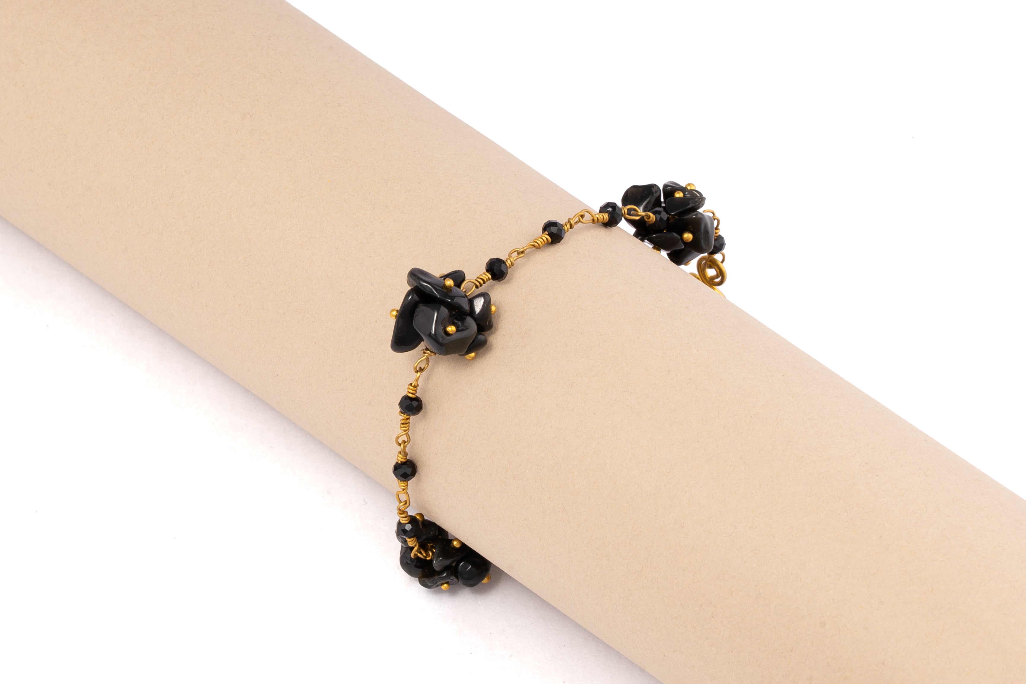 Black Uncut Stone Bead Bracelet