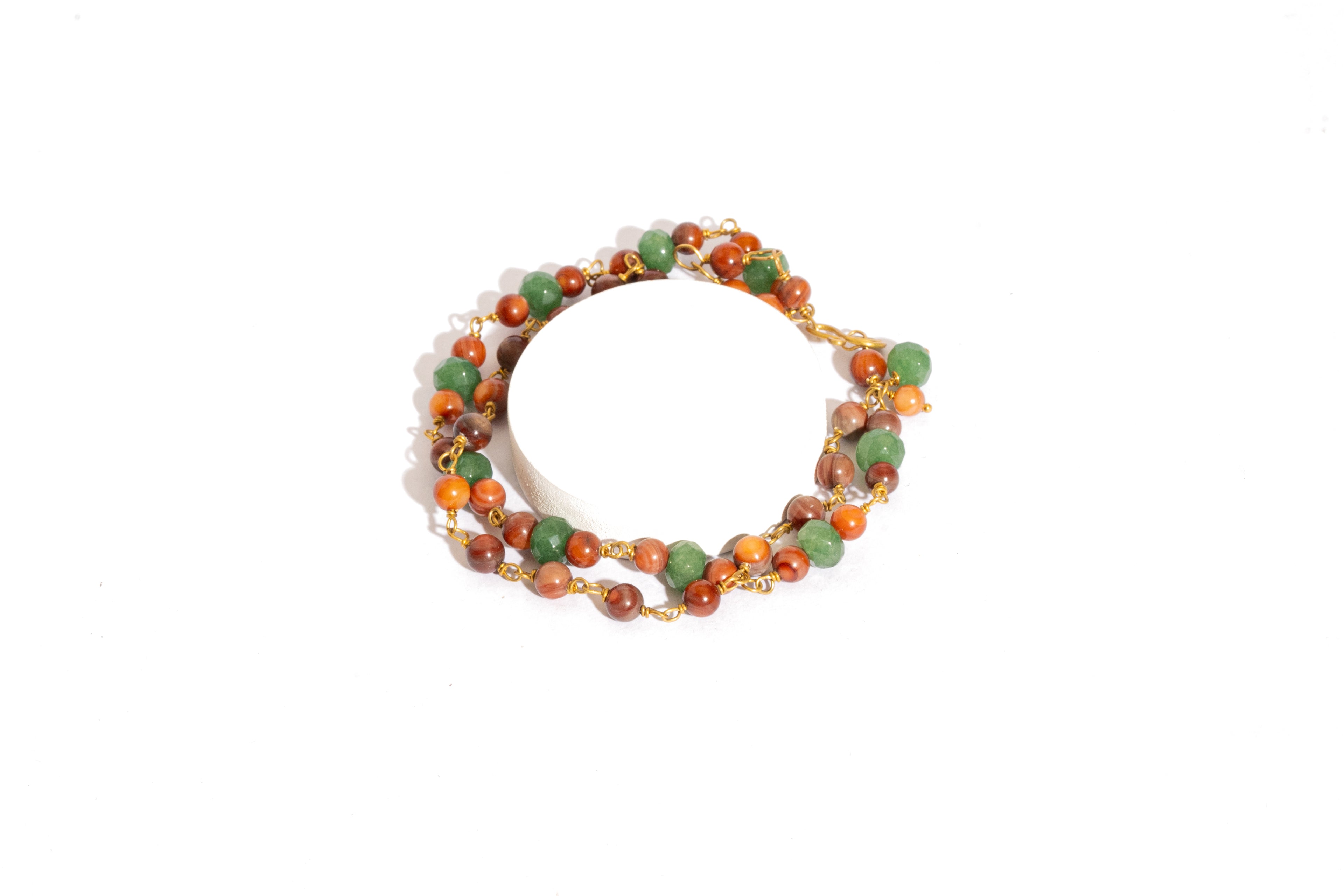Red Fire Agate and Green Baati Bead Bracelet