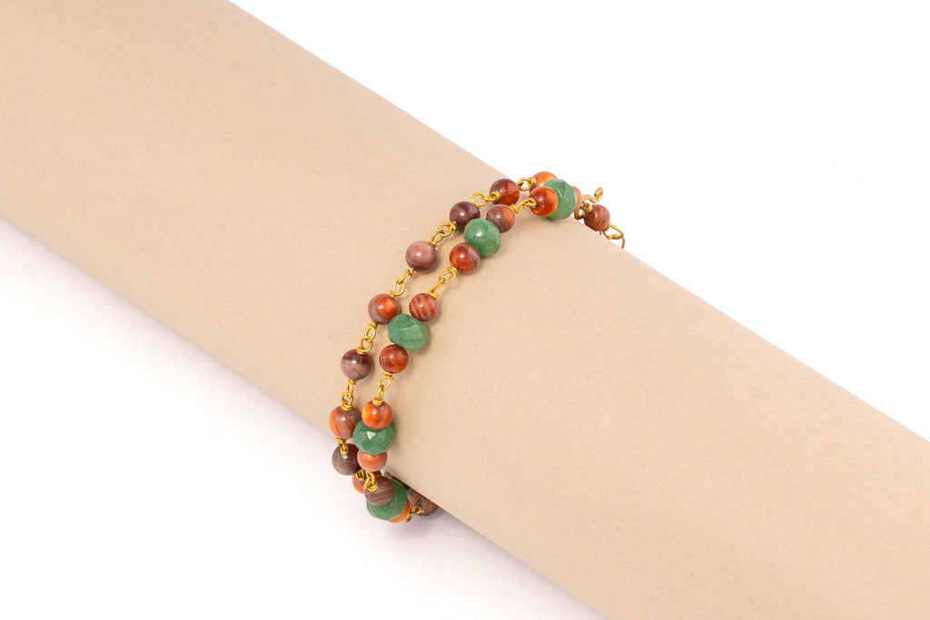 Red Fire Agate and Green Baati Bead Bracelet