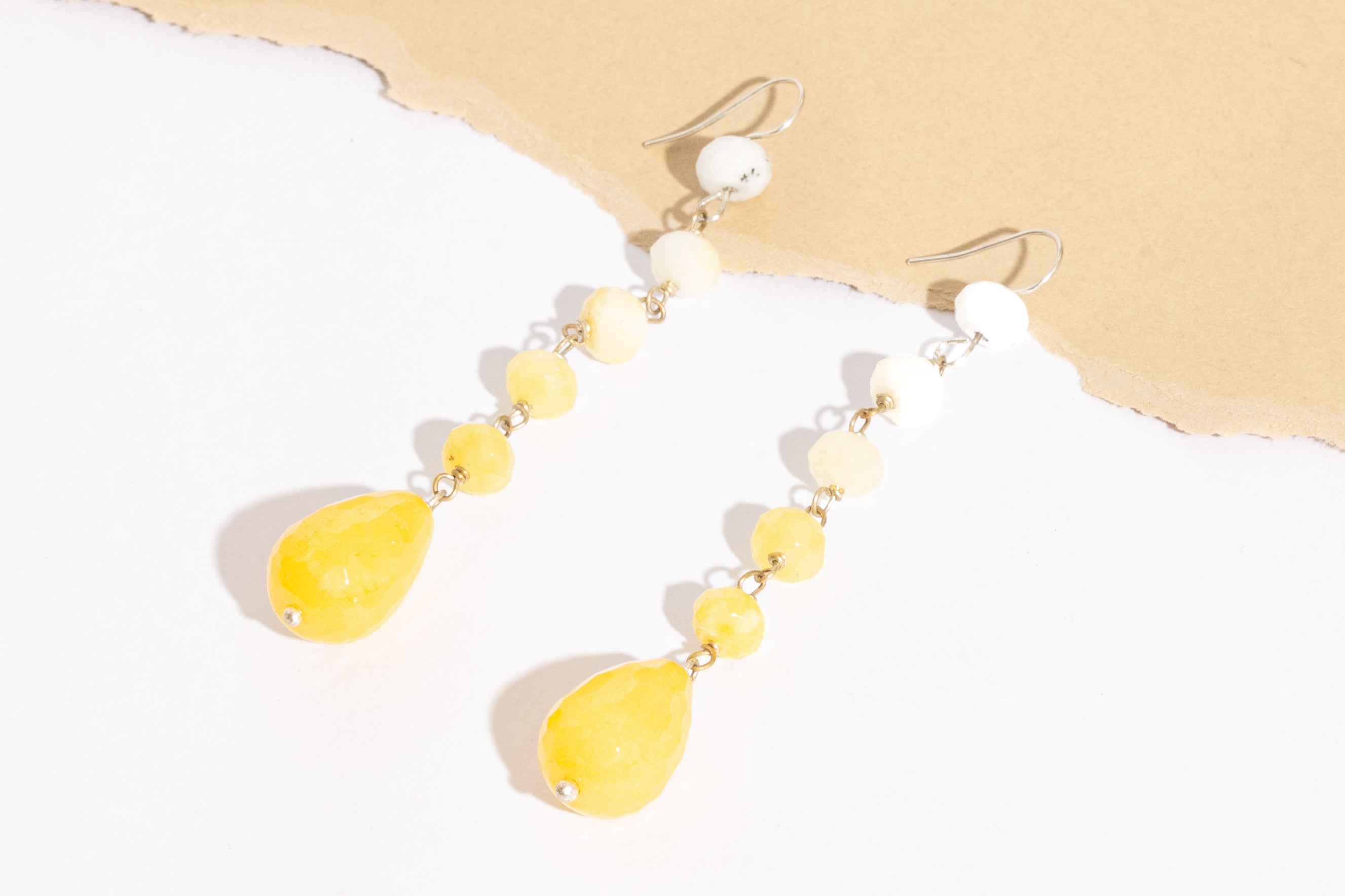 Bright Yellow & White Baati Beaded Drop Earrings