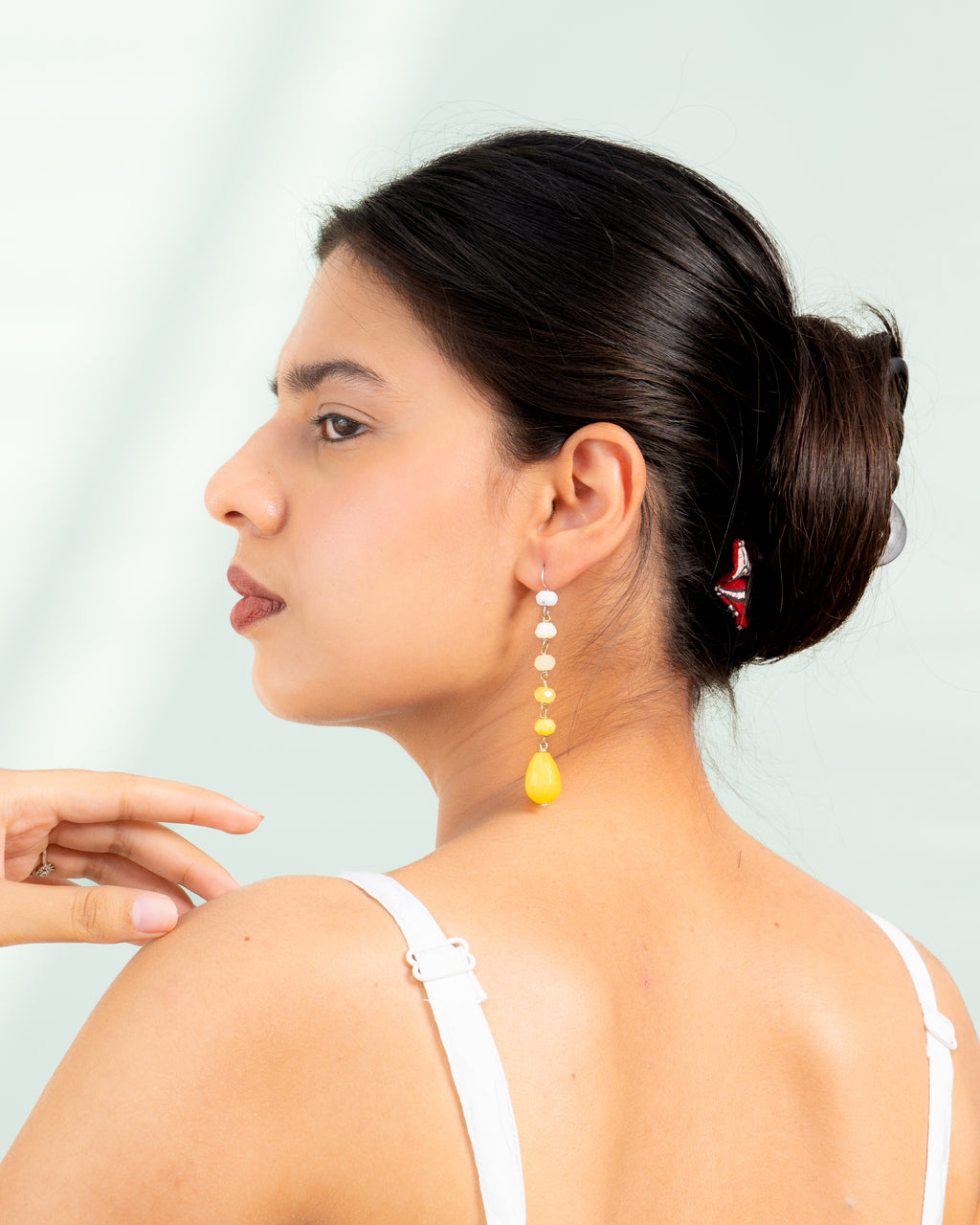 Bright Yellow & White Baati Beaded Drop Earrings