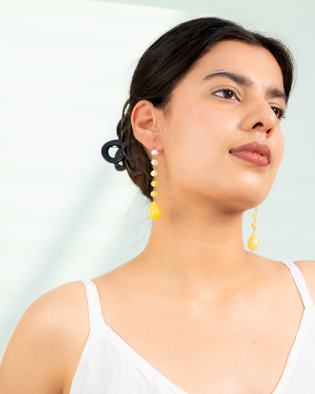 Bright Yellow & White Baati Beaded Drop Earrings