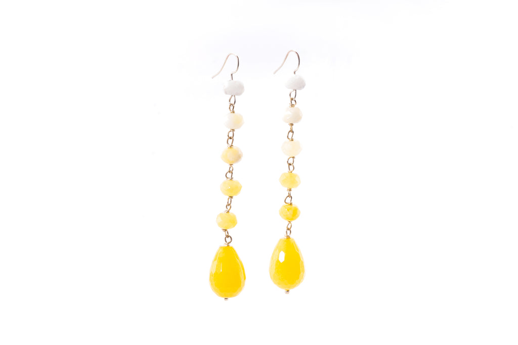 Bright Yellow & White Baati Beaded Drop Earrings