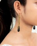 Black Teardrop & Gold Bead Cascade Earrings