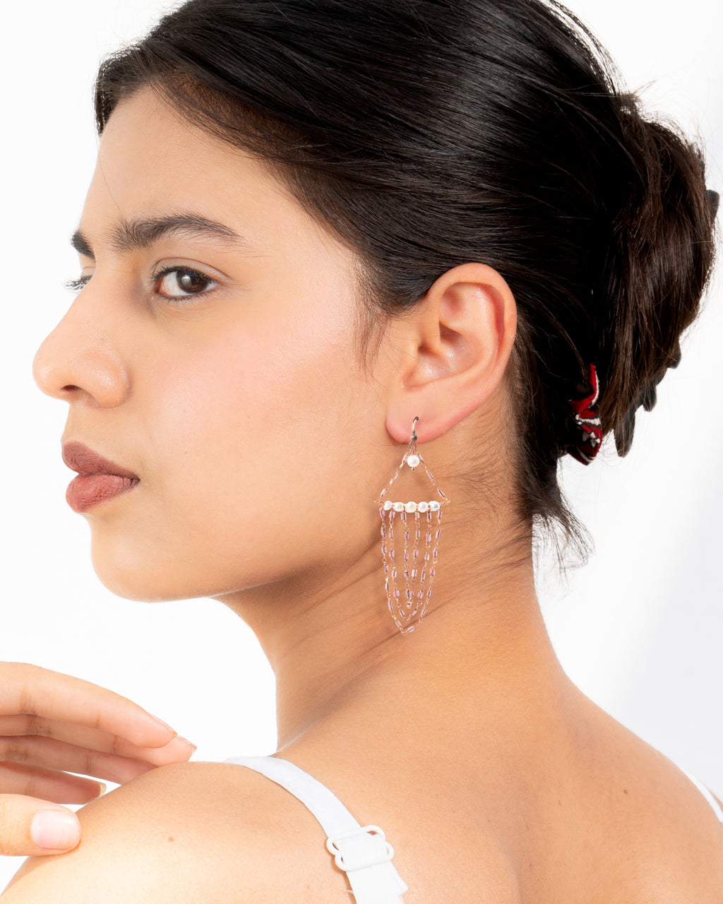 Connected Glass Bead Fringe Earrings