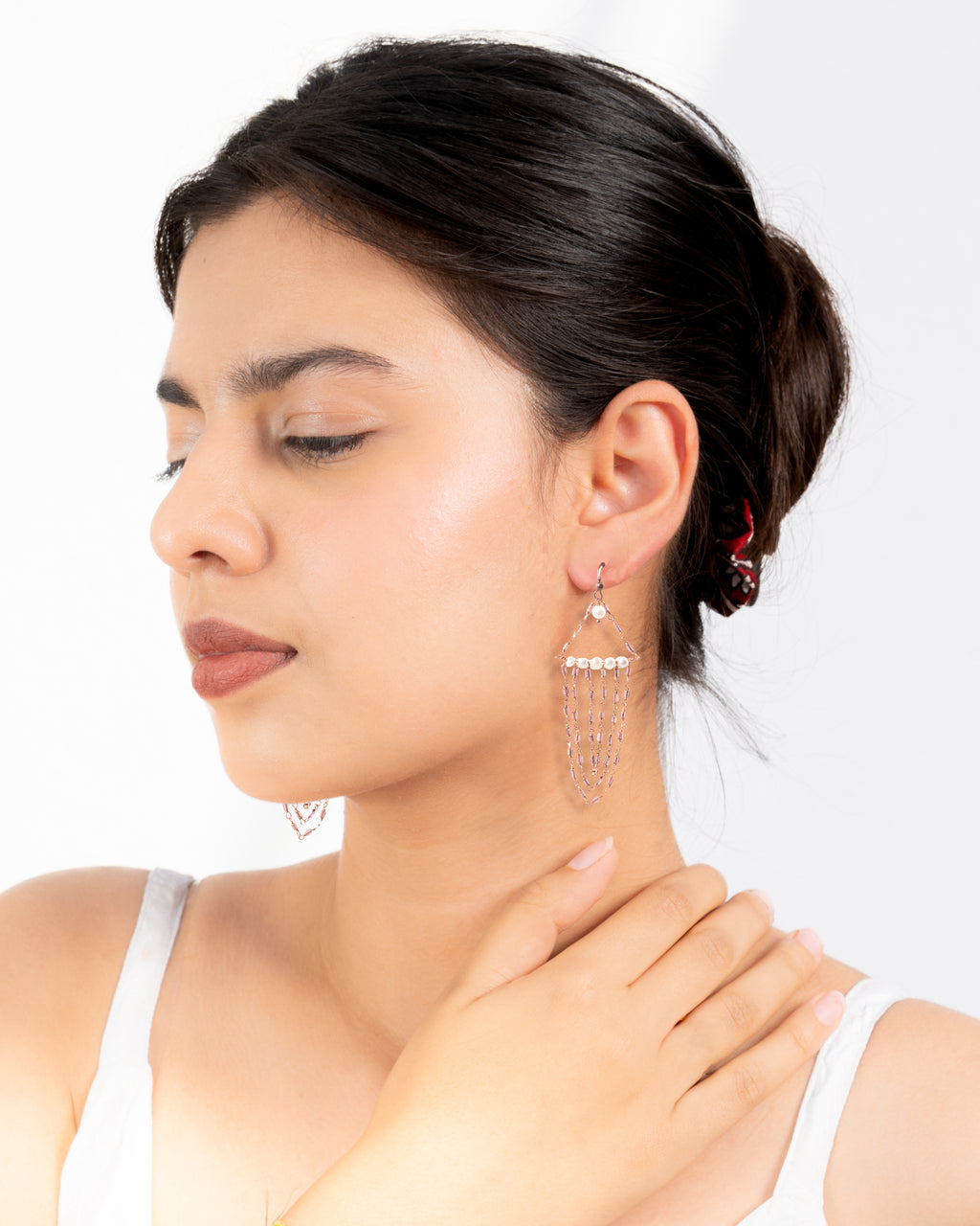 Connected Glass Bead Fringe Earrings