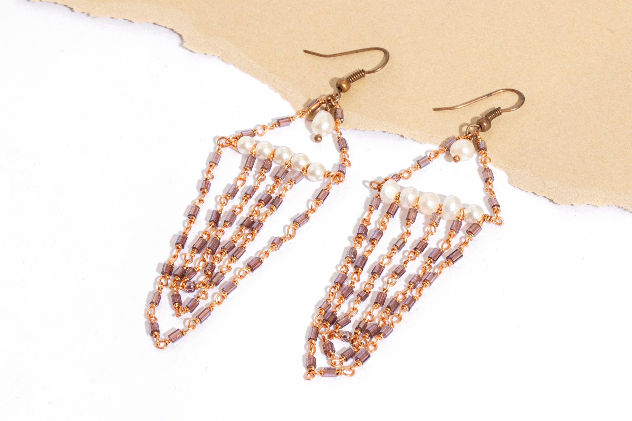Connected Glass Bead Fringe Earrings