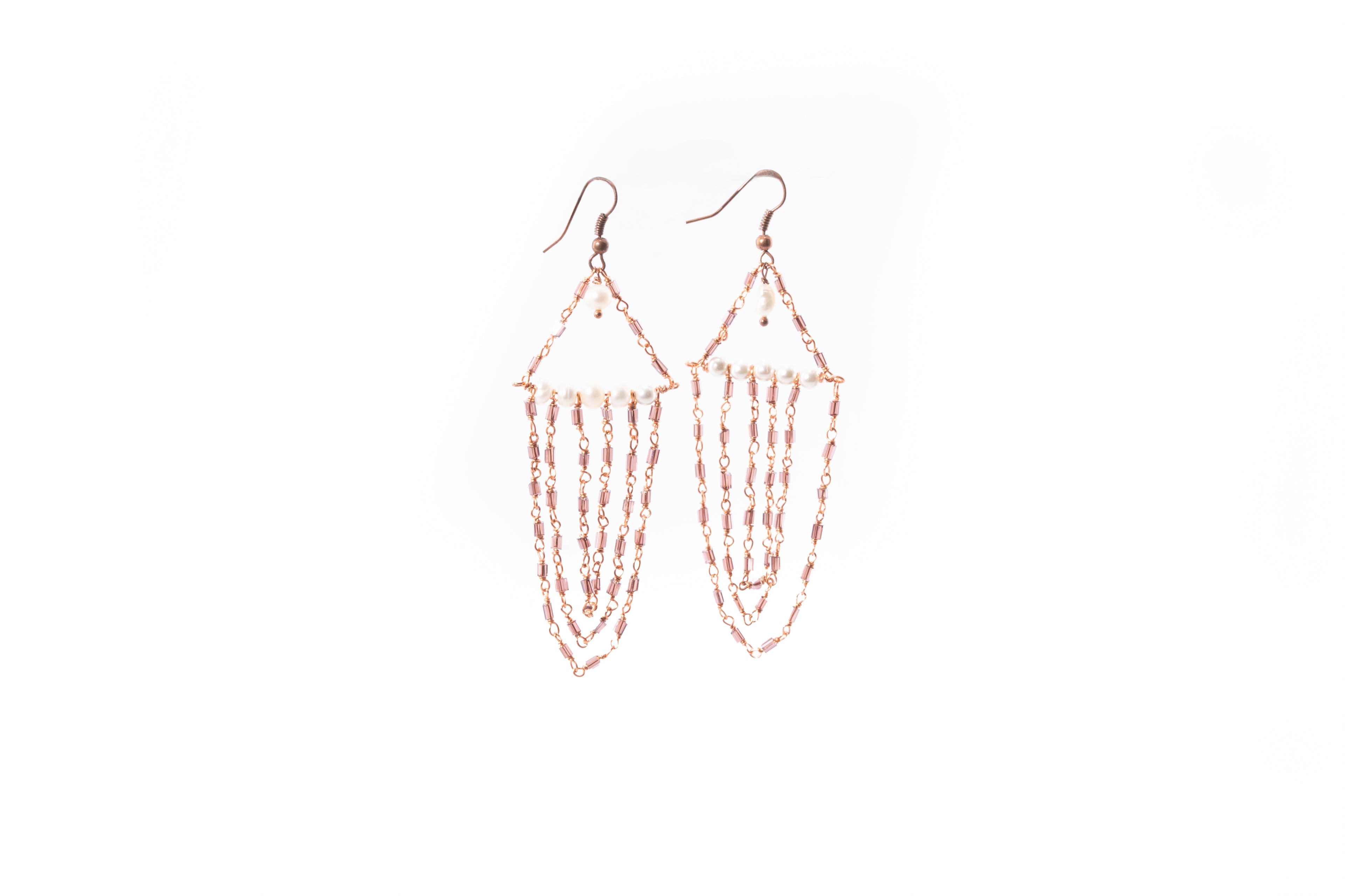 Connected Glass Bead Fringe Earrings