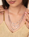 Triple-Layer Natural Uncut Pearl and Baati Bead Necklace