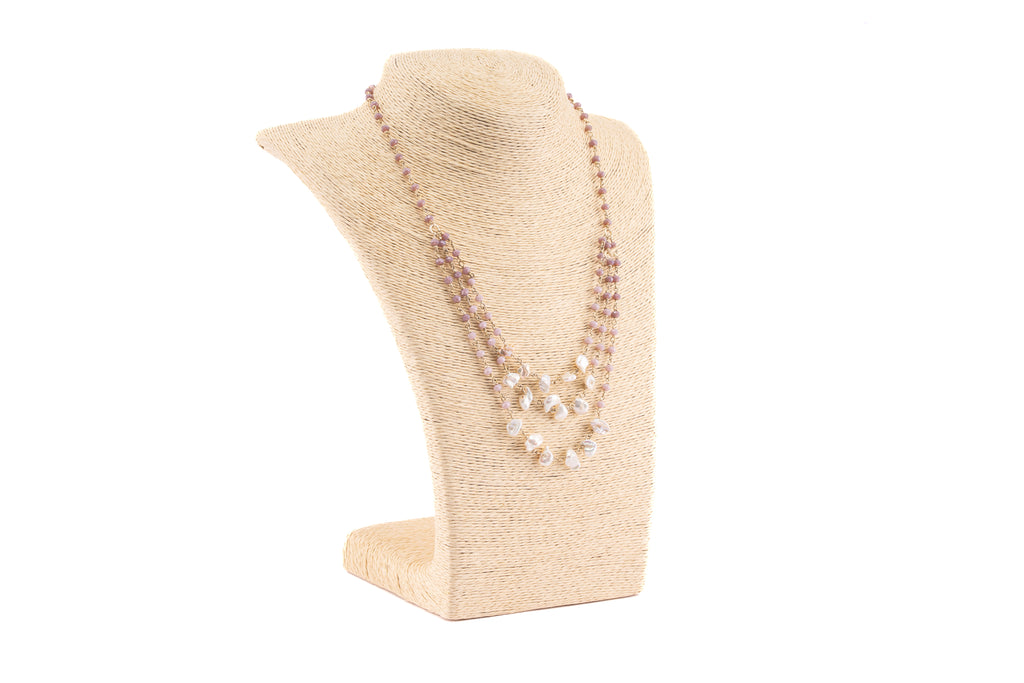 Triple-Layer Natural Uncut Pearl and Baati Bead Necklace