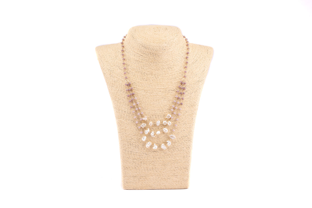 Triple-Layer Natural Uncut Pearl and Baati Bead Necklace