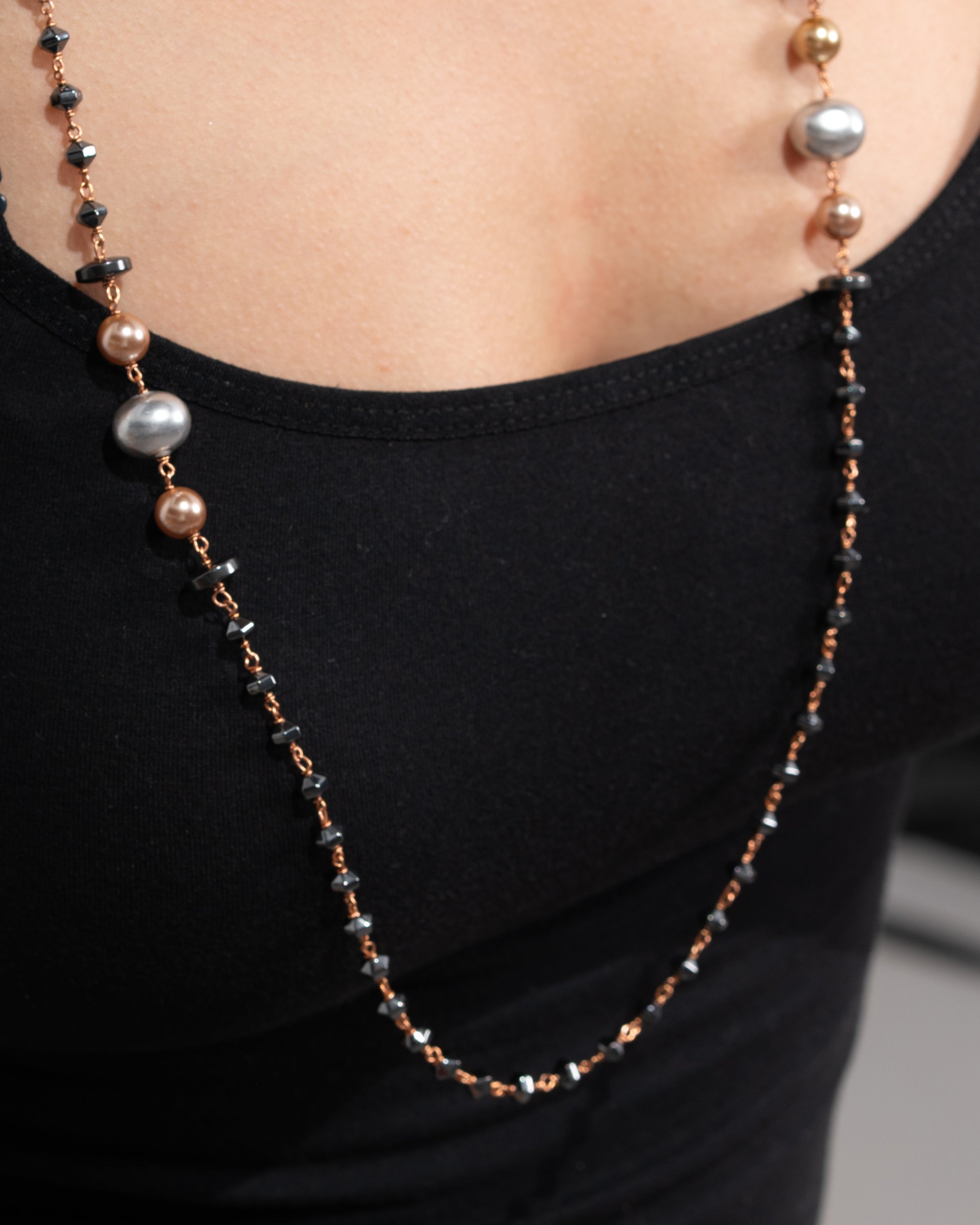 Long Magnelite Bead Necklace with Pearls