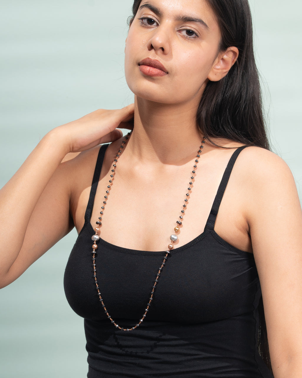 Long Magnelite Bead Necklace with Pearls