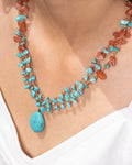 Triple-Strand Carnelian and Turquoise Necklace with Turquoise Drop Pendant