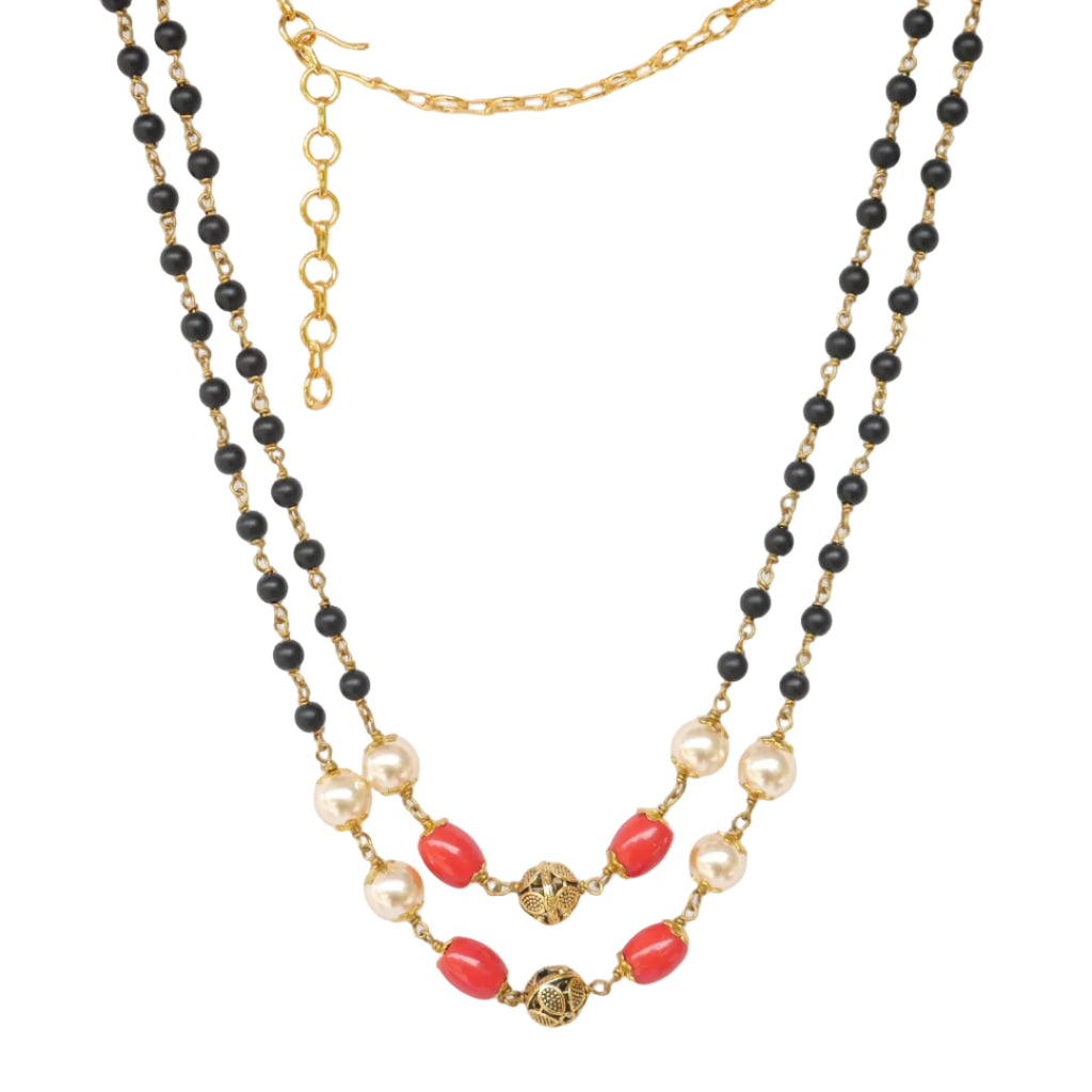 Double layered Swarovski Pearl coral mixed black crystal necklace