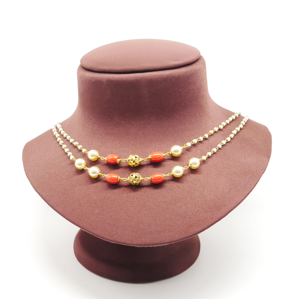 Double layered Pearl coral mixed necklace