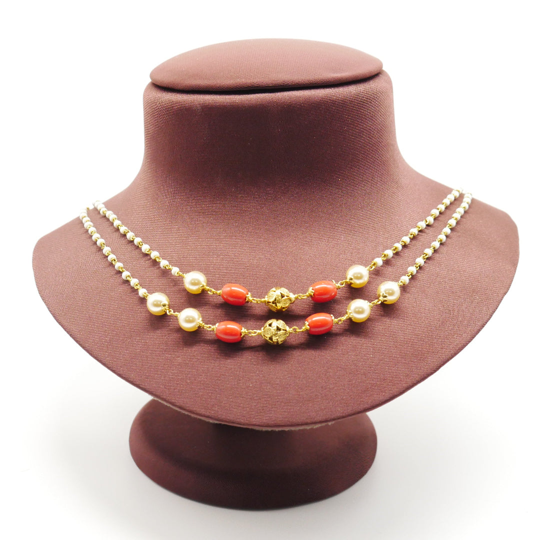 Double layered Pearl coral mixed necklace