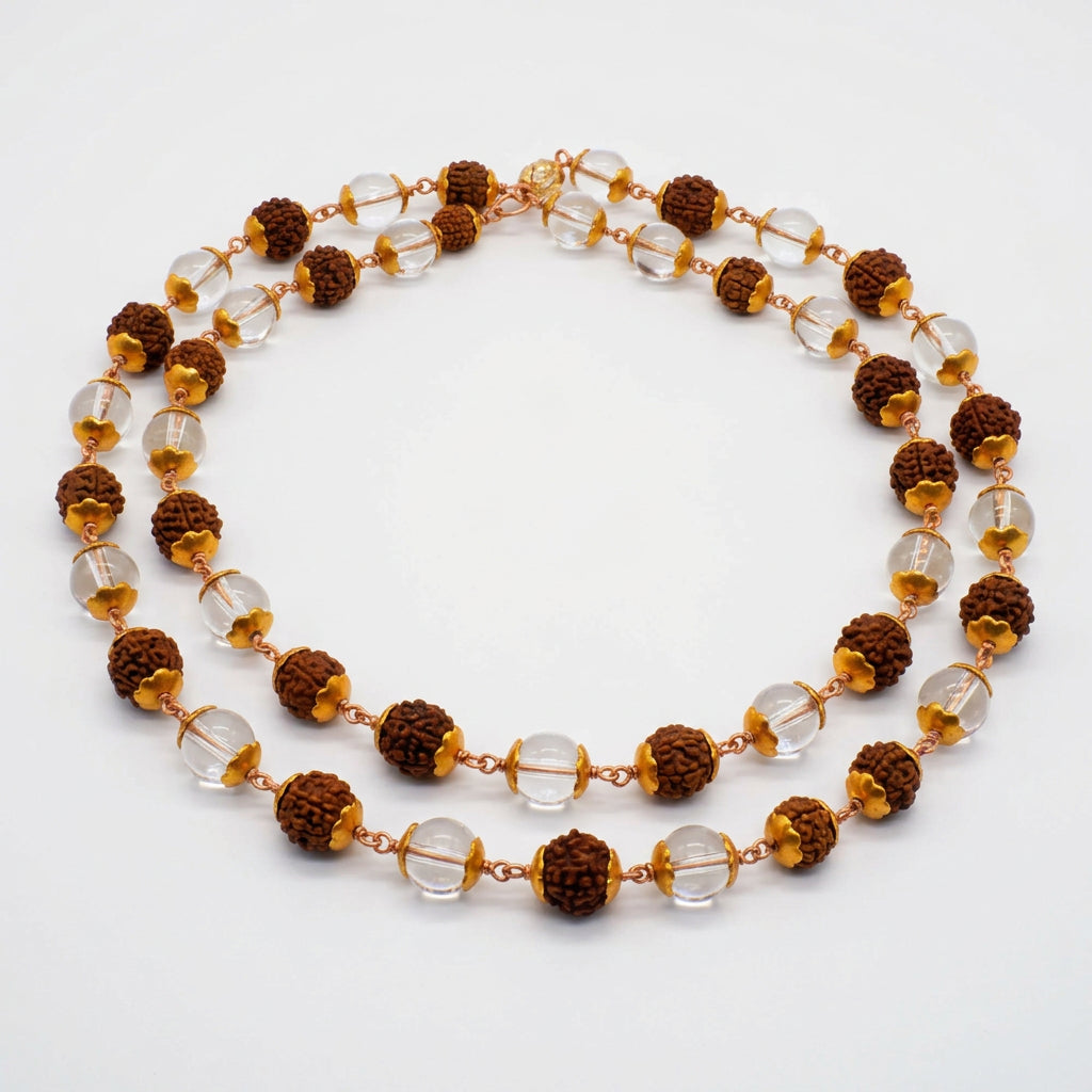 Handmade Rudraksha white glass beads mixed mala - 8mm - 54 beads - 25 mala pack