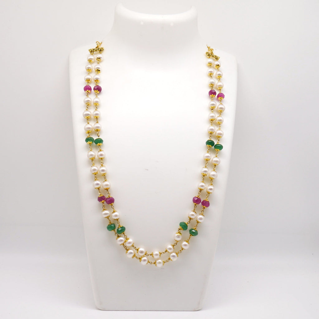 Handmade Double layered pearl necklace with baati beads