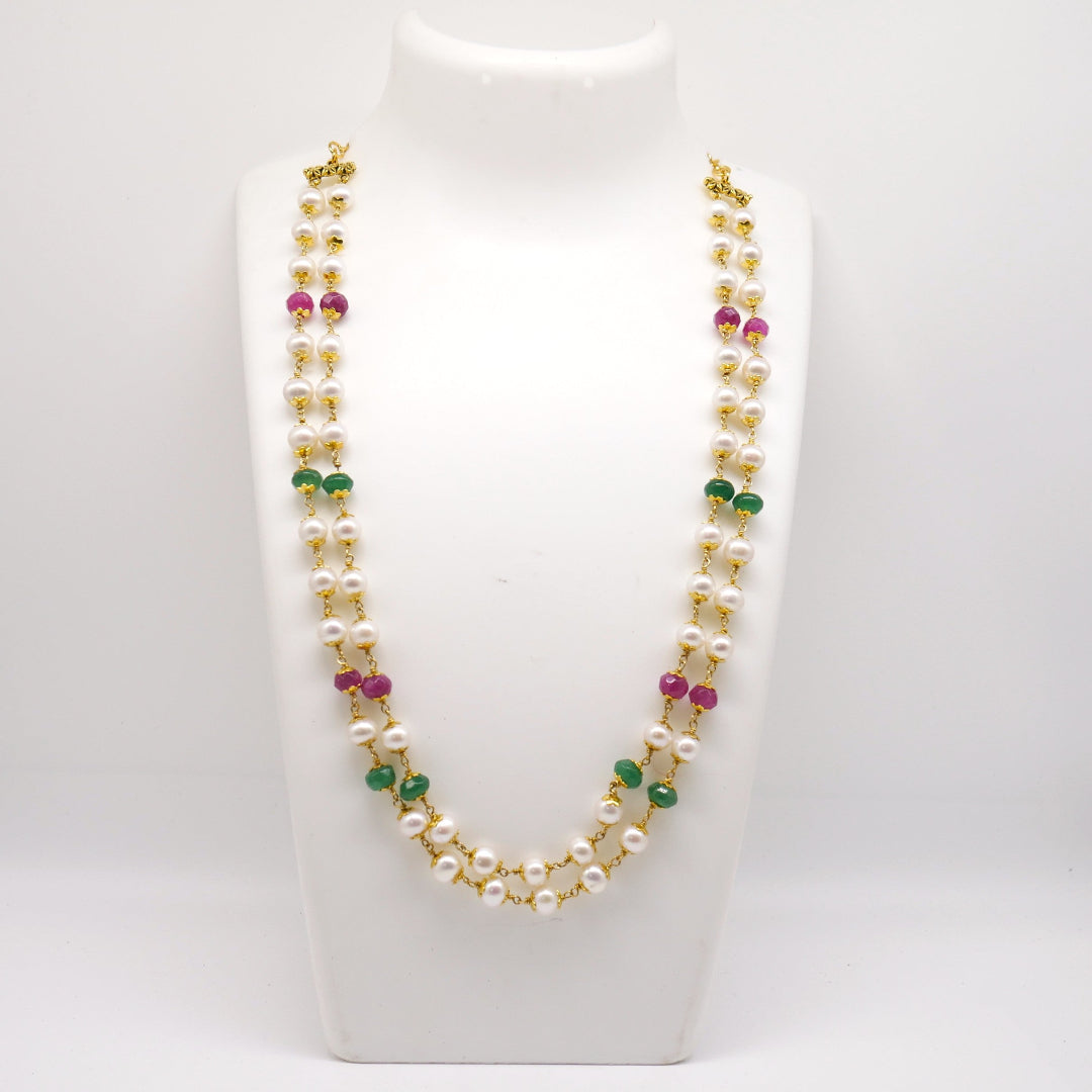 Handmade Double layered pearl necklace with baati beads
