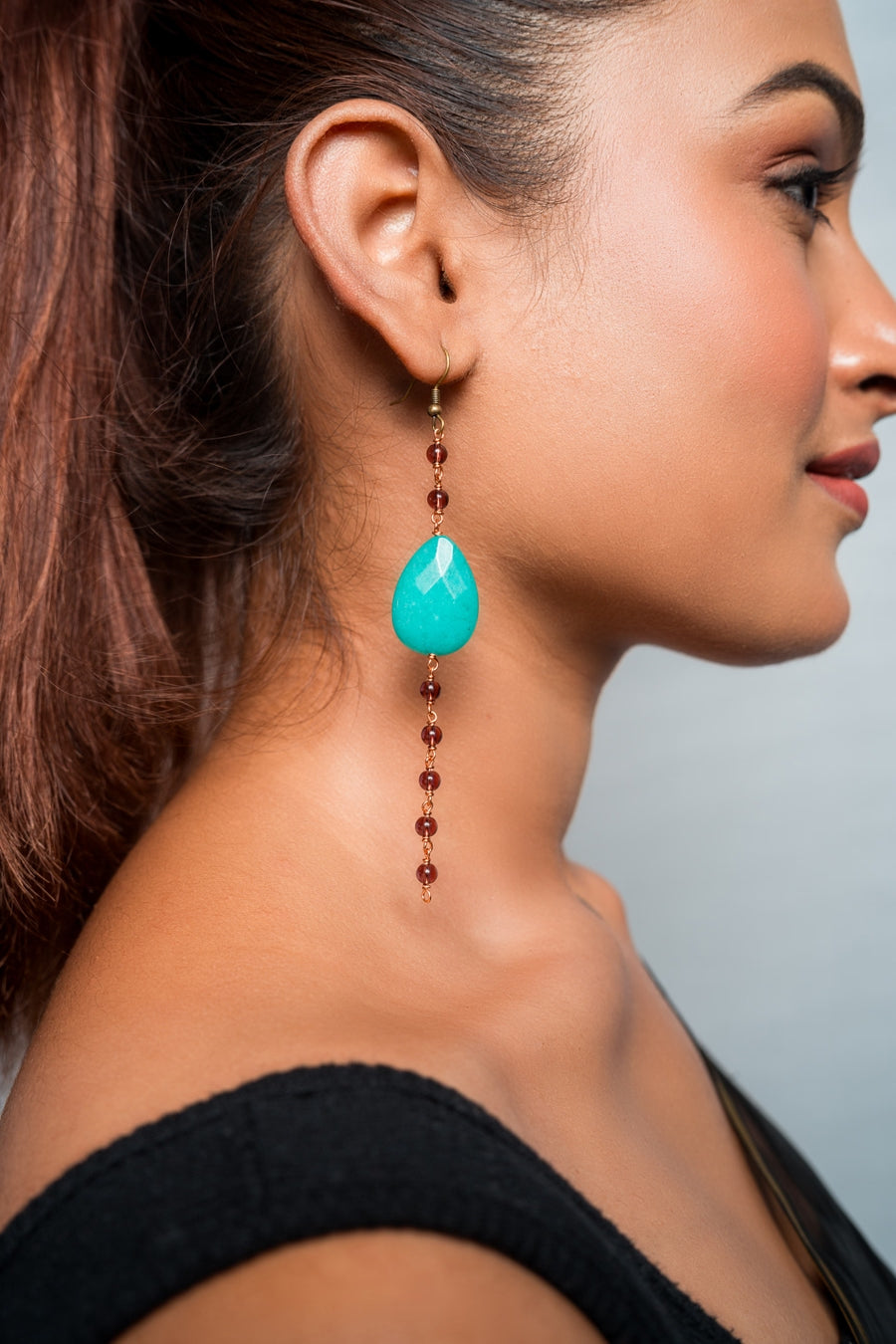 Blue Stone Drops Honey Glass Beads Earring